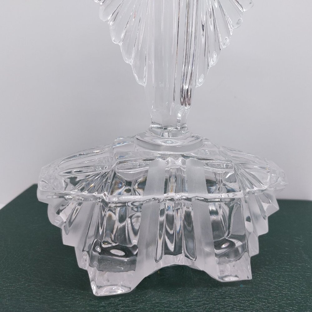 Vintage Art Glass Clear Glass Trinket Pot Fan Shape Lid Vanity Dressing Table - Picture 14 of 16